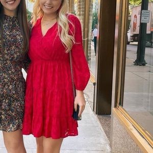 Jodifl Red Lace Quarter Sleeve Dress Size Small